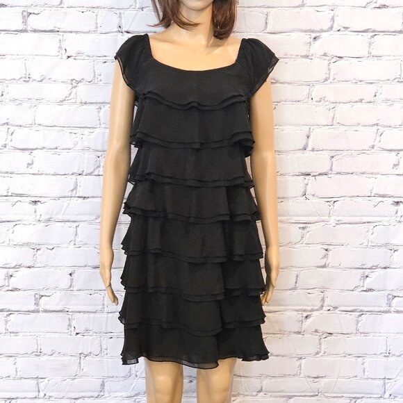 LBD!!! WHITE HOUSE BLACK MARKET, Black tiered ruffle cocktail dress - Picture 5 of 11